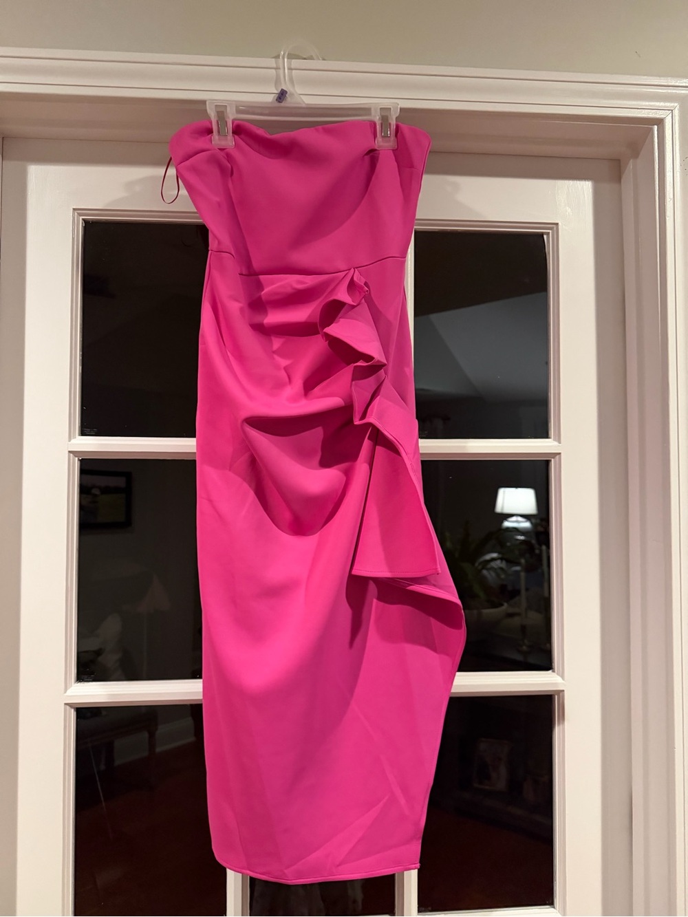 Strapless Ruffle Sheath Dress in Hot Pink